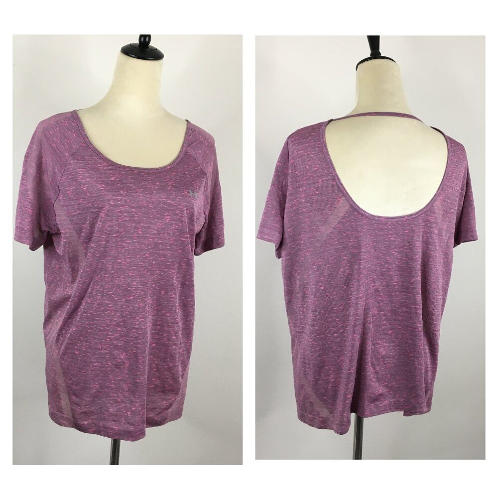 UNDER ARMOUR Loose Fit Heat Gear Mauve Purple Marled Cut Out Back Shirt